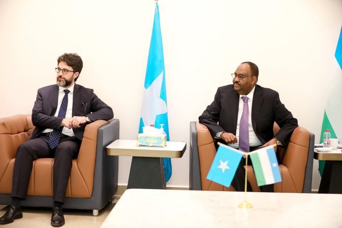 Turkish officials and Puntland leaders during the handover of MV Sea World in Bosaso